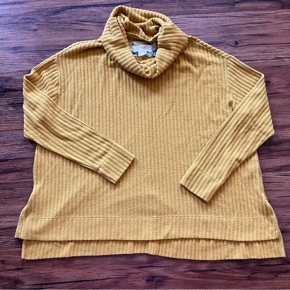 Anthropologie Womens Maeve Vanna Yellow Cowl Neck Size XS Oversize Sweater